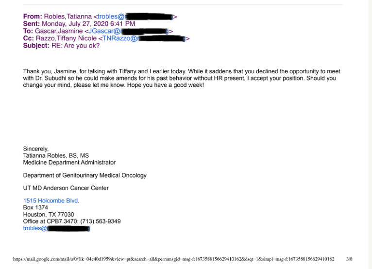 A screenshot of a email